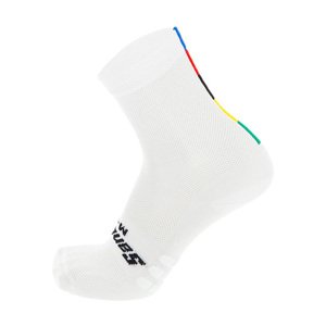 SANTINI Cyklistické ponožky klasické - UCI RAINBOW - biela