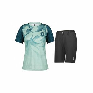 SCOTT Cyklistický krátky dres a krátke nohavice - TRAIL VERTIC LADY - modrá/čierna/zelená
