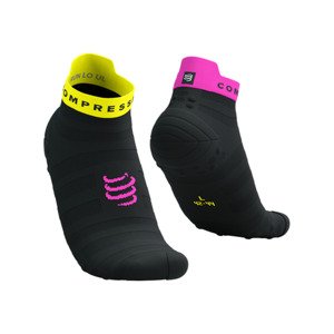 COMPRESSPORT Cyklistické ponožky členkové - PRO RACING V4.0 ULTRALIGHT RUN LOW - čierna/žltá/ružová 42-44