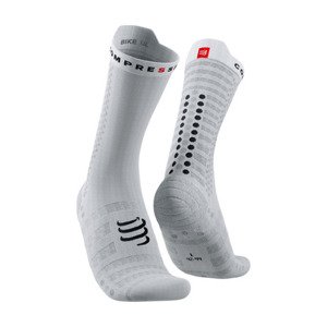 COMPRESSPORT Cyklistické ponožky klasické - PRO RACING V4.0 ULTRALIGHT BIKE  - biela/čierna 42-44