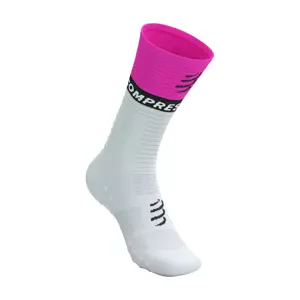 COMPRESSPORT Cyklistické ponožky klasické - MID COMPRESSION V2.0 - biela/žltá/ružová