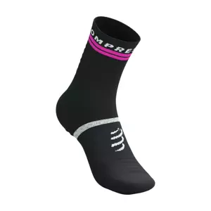 COMPRESSPORT Cyklistické ponožky klasické - PRO MARATHON V2.0 - čierna/žltá/ružová 35-38