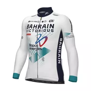 ALÉ Cyklistický dres s dlhým rukávom zimný - BAHRAIN VICTORIOUS 2024 - biela/modrá