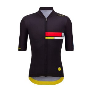 SANTINI Cyklistický dres s krátkym rukávom - TDF MAILLOT JAUNE ALPE D'HUEZ - čierna/viacfarebná 2XL