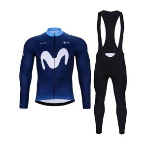 BONAVELO Cyklistický zimný dres a nohavice - MOVISTAR 2024 WINTER - čierna/modrá