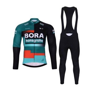 BONAVELO Cyklistický zimný dres a nohavice - BORA 2023 WINTER - červená/čierna/zelená/biela