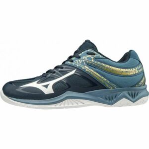 Mizuno THUNDER BLADE 2 Pánska halová obuv, tmavo modrá,tyrkysová,biela,zlatá, veľkosť 46.5