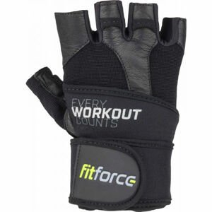 Fitforce LINEAR čierna S - Kožené fitness rukavice